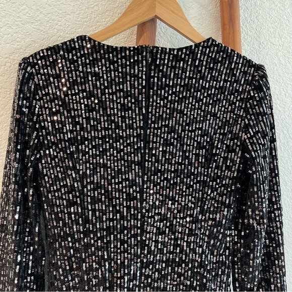 O.P.T. Black Sequin Velvet Long Sleeve Mini Dress Size Medium - Picture 9 of 15